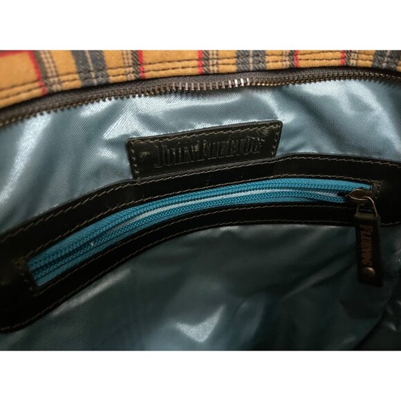 John Fluevog "Eddie Weekend" Plaid Canvas & Leather Tote - Picture 9 of 15